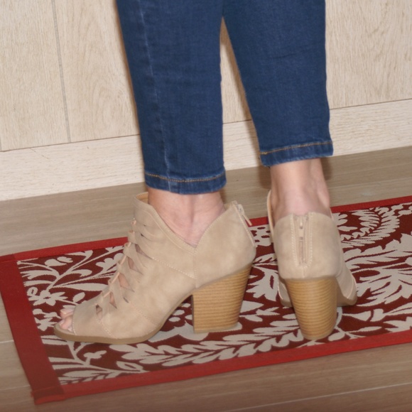 Taupe Peep Toe Booties - Picture 6 of 10